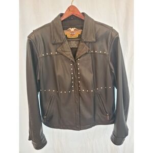 Harley Davidson Womens L Black Genuine Leather Studded Jacket